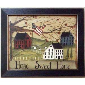 Framed Home Sweet Home Primitive Salt Box Flag Picture  