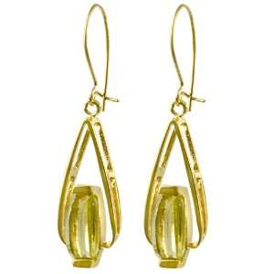  10k Yellow Gold Bridge Cut Lemon Quartz Earrings Jewelry