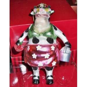   Glass Tropical Cow with Sand Pail & Shovel Lrg. Holiday Ornament NEW