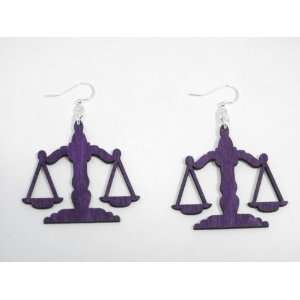  Purple Scales of Justice Wooden Earrings GTJ Jewelry