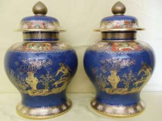 Pair Copeland Spode Cov Urns c1895  Mazarin Blue & Gold  