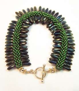 Gold Designer Bead Crochet Bracelet made w/ Daggers  