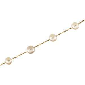   Gold 09.00 11.00 Mm White Circle Pearl Station Necklace   18 inches