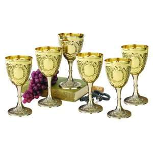   Royal Chalice Embossed Brass Goblet Set of Six