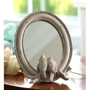 Lovebirds Antiqued White Matte Mirror 