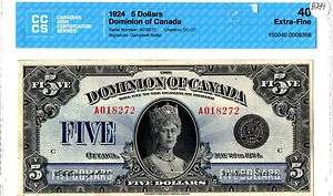 1924 $5 Queen Mary Dominion Of Canada EF 40 (Looks Better) B299  