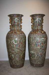 PAIR OF HUGE 19th/20th CENTURY GUANGCAI VASES  