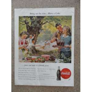  Coca Cola, Vintage 40s full page print ad (Pinic scene 