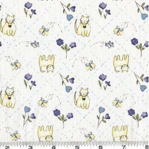  45 Wide My Sweet Baby Kitties White/Blue Fabric By The 