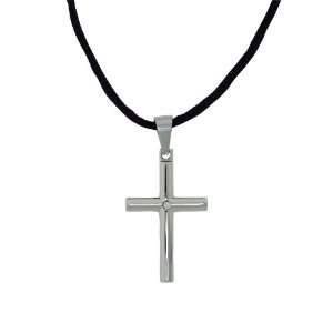   steel Solitaire CZ Cross Necklace With 20 Silk Cord Necklace Jewelry