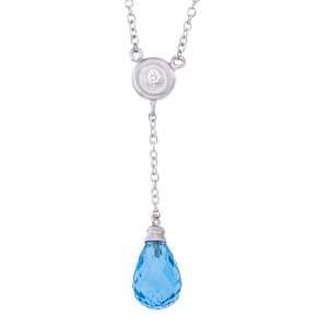   gold White diamond and Blue Topaz lariat pendant necklace Jewelry