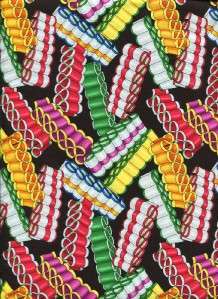 COLORFUL RIBBON CANDY ON BLACK~ Cotton Quilt Fabric  