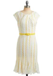Lemon Fizz Dress by Eva Franco   White, Yellow, Stripes, Buckles 