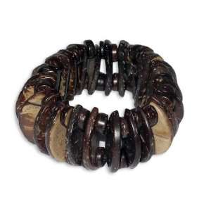  Womens Stretchy Eco Friendly Coconut Wood & Disc Bracelet 