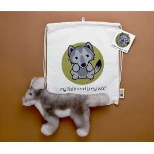    Flat Friends Grey Wolf with Cotton Drawstring Bag: Toys & Games