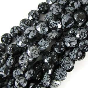  12mm faceted black snowflake obsidian coin beads 16