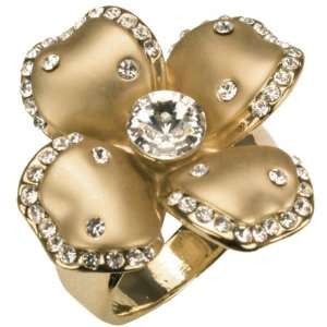   Flower Gold Tone Cubic Zirconia Fashion Ring Size 8 Dahlia Jewelry