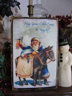 Primitive Christmas Sign Vintage Postcard Repro Old World Santa Claus 