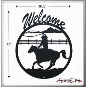  SINGLE COWBOY ROPER Black Metal Welcome Sign ~NEW~ Patio 