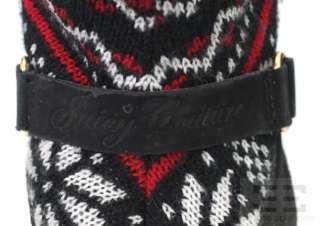 Juicy Couture Black, White & Red Knit & Faux Fur Wedge Winter Boots 