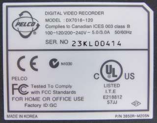 PELCO DX7016 120 DX7000 SERIES 16 CHANNEL DIGITAL CAMERA VIDEO 