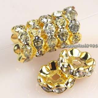 50pcs 8mm gold plated rondelle wave edge rhinestone crystal spacer 