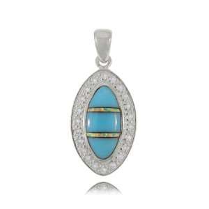  Turquoise Pendant Framed w/ CZ Stones   Sterling Silver 