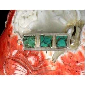  LARGE GREEN BLUE TURQUOISE STERLING CLASP 3 STONE #5 