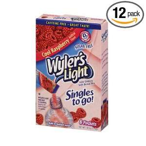 Wylers Light Singles To Go Drink Mix, Raspberry, 8 Count (Pack of 12 