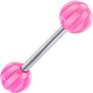  Pink Checker Ball Barbell Tongue Ring Jewelry