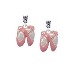  Large Pink Ballet Slippers Clear Swarovski Post Charm 