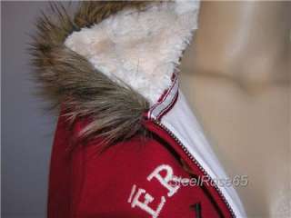 NEW Aeropostale Faux Fur Zip Red Sweatshirt Hoodie L  