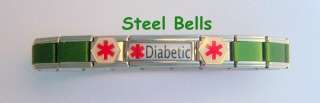 New Green Diabetic Medical Alert 9mm Italian Charm Bracelet Free 