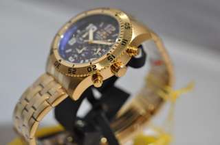 New Mens Invicta 1490 Chronograph Blue Dial 18K Gold Plated Watch   NO 