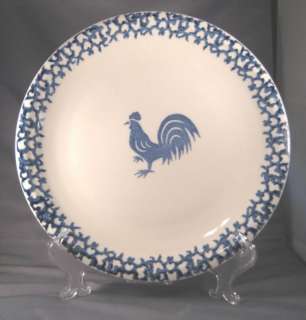 Folk Craft Blue Sponge Rooster Dinner Plate Tienshan  