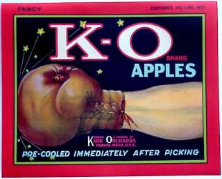 Original* K O Red KNOCK OUT Boxing Glove Yakima Apple Crate Label NOT 