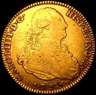   10 GOLD 1795 SPANISH GOLD 4 ESCUDOS COLONIAL ERA DOUBLOON  