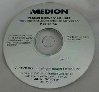   XP Home + Cyberlink Power Cinema + Software ALDI PC Medion MD8083 XL