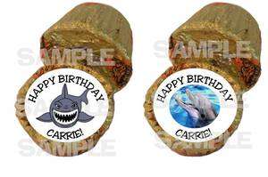 DOLPHINS SHARKS peanut butter cup labels PERSONALIZED PARTY  