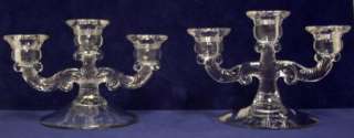 Pair Vintage 3 Arm Clear Glass Candelabras Candle Holders Wheat Sheaf 