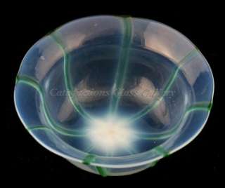 Antique Opalescent Art Glass Bowls Green Blue Stripes  