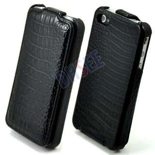   Black Snake Flip Leather Case Cover For APPLE iPhone 4 4S  