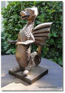Sm DRAGON STATUE w Bronze finsh Cast Iron Winged Eragon sculpture girl 