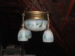 RARE REVERSE PAINTED SHADES HANGING LIGHT FIXTURE  