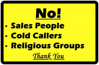   Salesman Cold Callers Religious Groups Front Door Warning Notice Sign