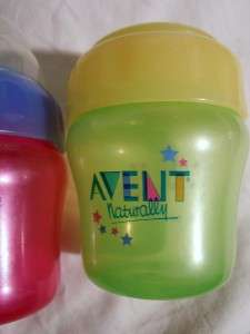 LOT OF 3 AVENT BOTTLES WITH GREEN SIPPY TOP    