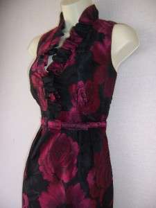 JESSICA HOWARD Fuschia Black Jacquard Belted Holiday Cocktail Party 