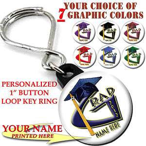 GRADUATION 2012 LOOP KEY RING PERSONALIZED 1in BUTTON CHARM Choice of 