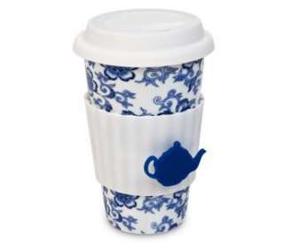 TEA LOVERS CERAMIC ECO CUP SILICONE LID AND SLEEVE BLUE  