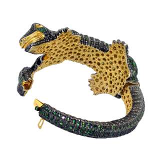   Bracelet crocodile Tsavorite Diamant Argent 925 Bijoux